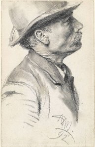Man met snor en hoed door Adolph Menzel